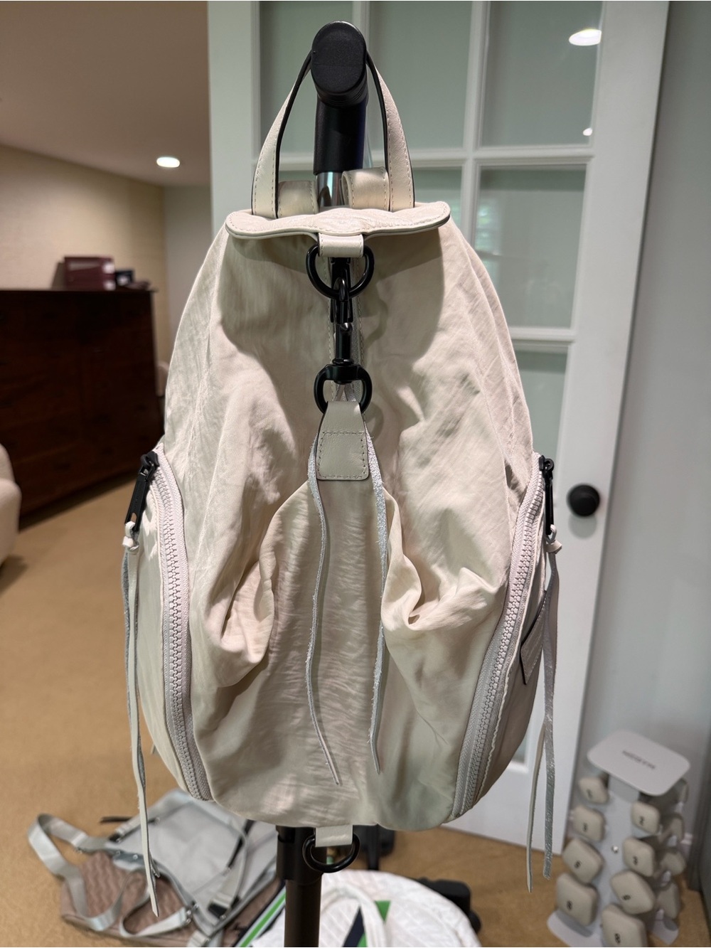 Rebecca Minkoff Mini Julian Nylon Cream Convertible Backpack Bag
